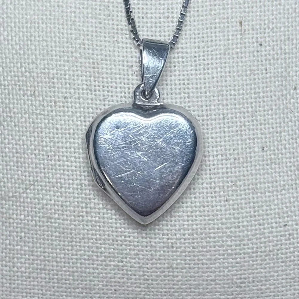 Sterling Silver Plain Blank Smooth Heart Locket Necklace